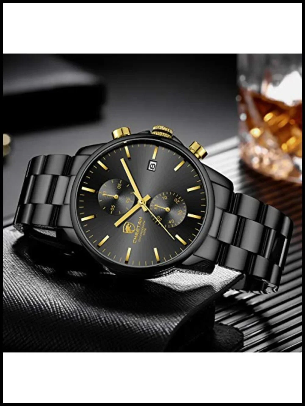 Mens Business Watch Stainless Steel Waterproof Chronograph Quartz Auto Date